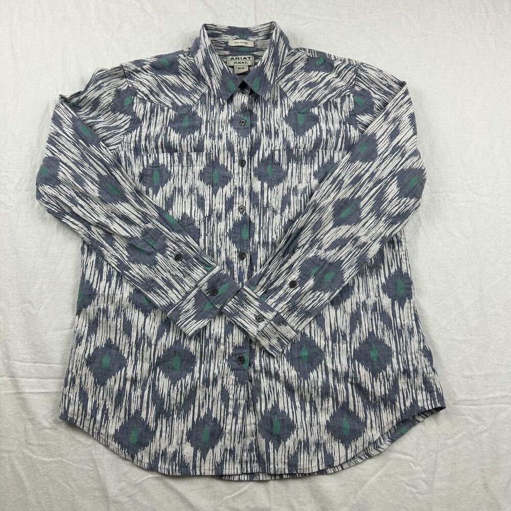 Ariat Real Button Up Shirt Aztec All Over Print Womens M Relaxed Western Rodeo